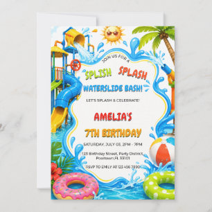 Cute Tropical Water Park Pool Party Birthday Invitation