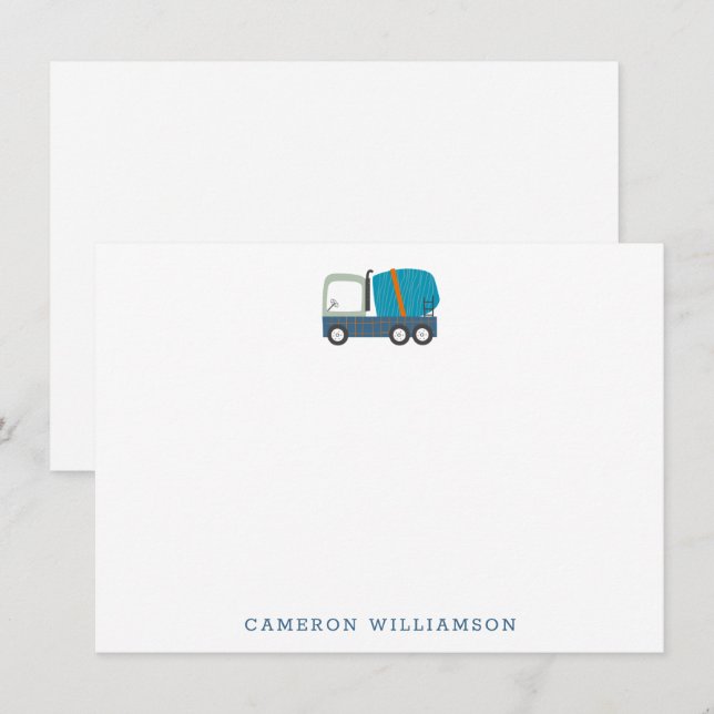 Cute Truck Art in Blue Personalized Stationery  Card (Front/Back)