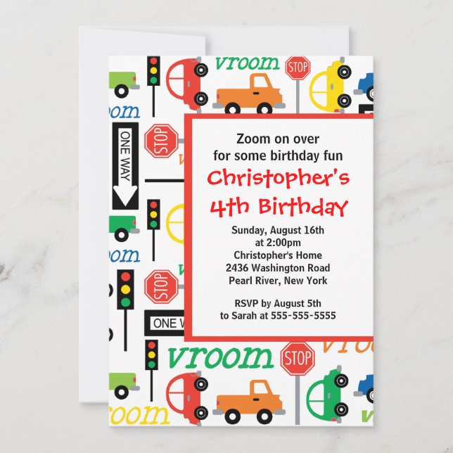 Cute Trucks & Cars Invitation à la fête d'annivers (Devant)