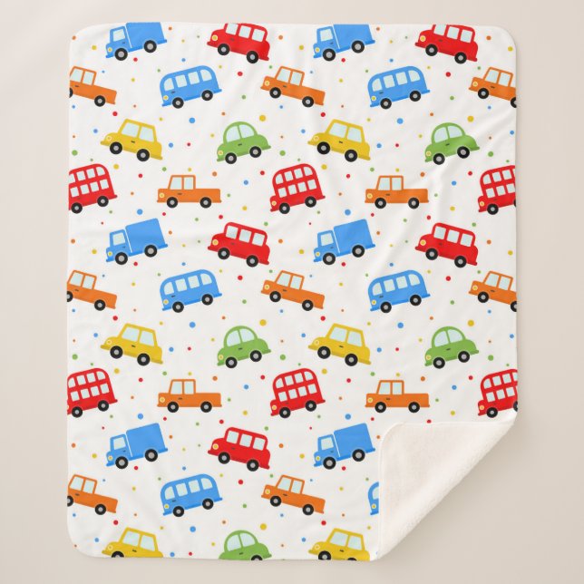 Cute Trucks Cars Vehicles Boys Bedroom Sherpa Blanket (Front)