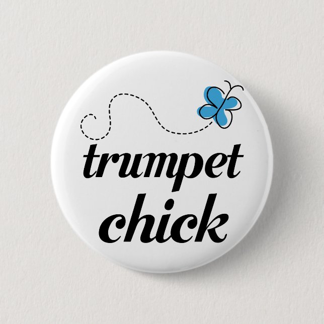 Cute Trumpet Chick Blue 2 Inch Round Button (Front)