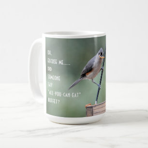 Cute Tufted Titmouse on Feeder, Funny Coffee Mug