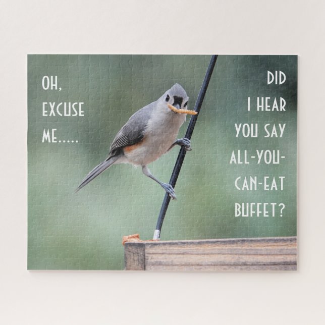 Cute Tufted Titmouse on Feeder Jigsaw Puzzle (Horizontal)