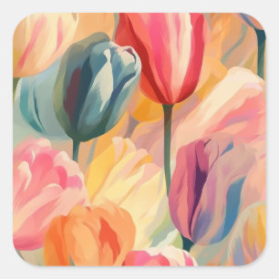 Cute tulip art painting square sticker