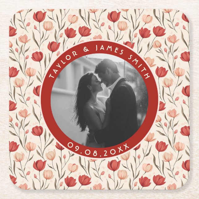 Cute Tulip Budget Wedding Coaster (Front)