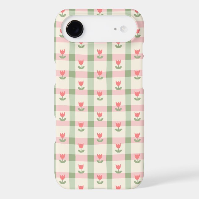 Cute Tulip Checkered Pattern | Pastel Floral  (Verso)