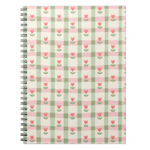 Cute Tulip Checkered Pattern   Pastel Floral  Notebook