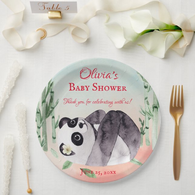 Cute Tumbling Panda Gender Baby Shower Paper Plate (Wedding)