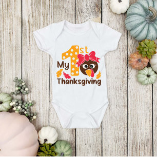 Cute Turkey 1st Thanksgiving Baby Girl Baby  Bodysuit