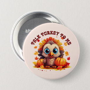 Cute Turkey and Autumn Foliage 3 Inch Round Button