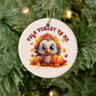 Cute Turkey and Autumn Foliage Ceramic Ornament