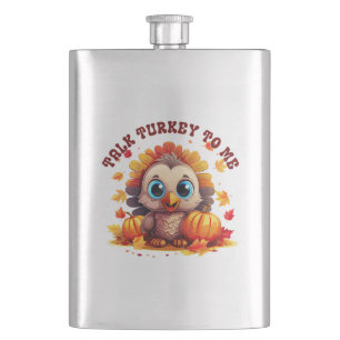Cute Turkey and Autumn Foliage Hip Flask