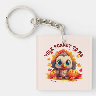 Cute Turkey and Autumn Foliage Keychain
