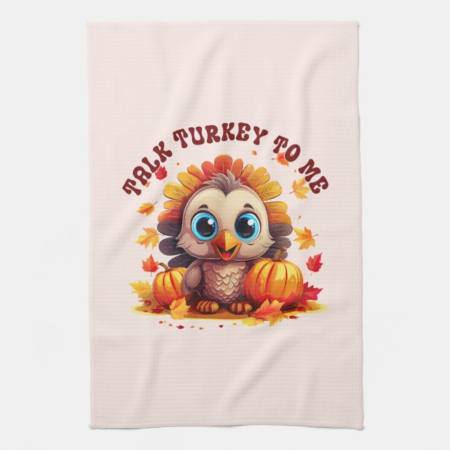 Cute Turkey and Autumn Foliage Kitchen Towel (Vertical)