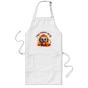 Cute Turkey and Autumn Foliage Long Apron