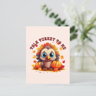 Cute Turkey and Autumn Foliage Postcard