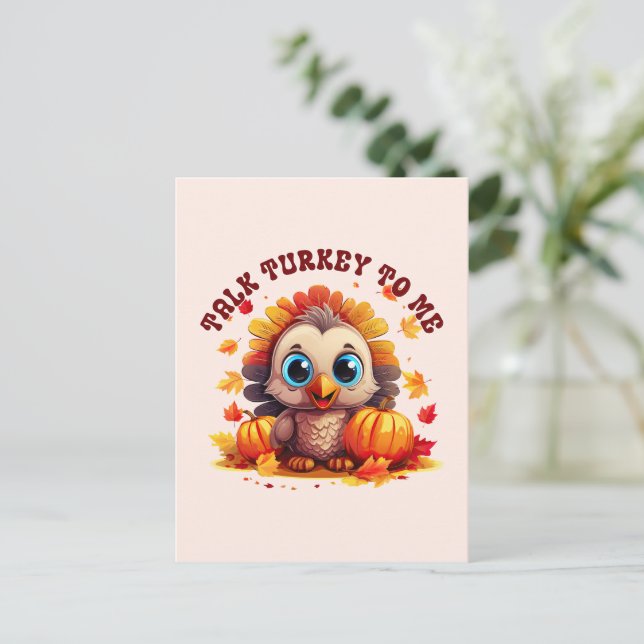 Cute Turkey and Autumn Foliage Postcard (Standing Front)