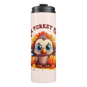 Cute Turkey and Autumn Foliage Thermal Tumbler