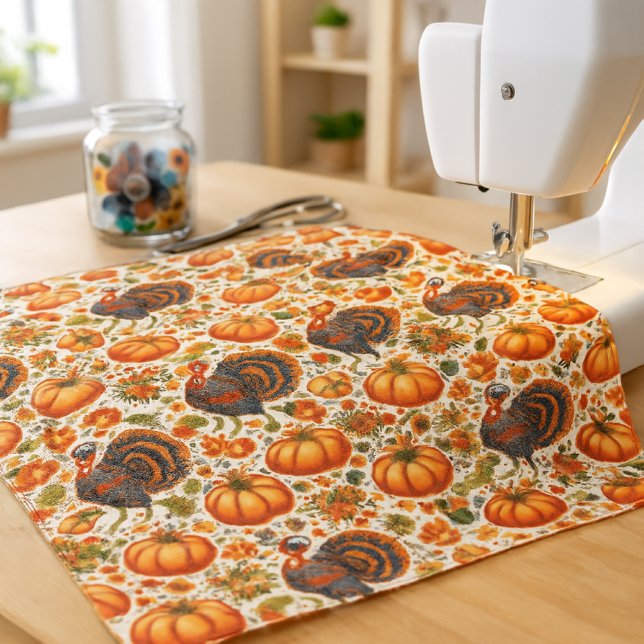 Cute Turkey and Pumpkin Pattern  Fabric (Creator Uploaded)