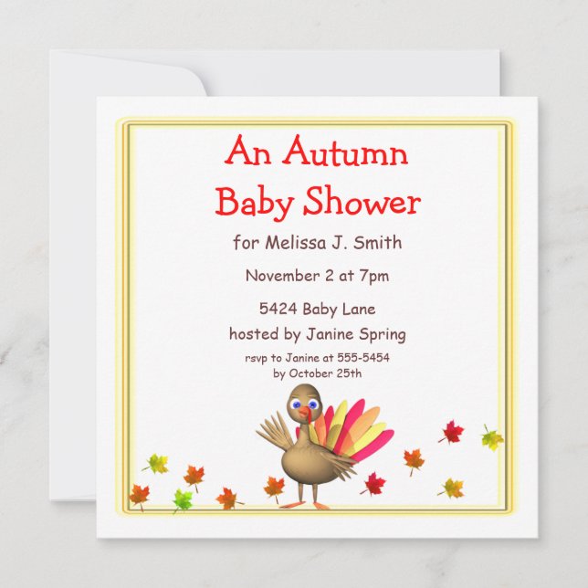 Cute Turkey Autumn Baby Shower Invitation (Front)