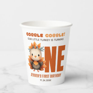 Cute Turkey Autumn Thanksgiving 1st Birthday Party Paper Cups