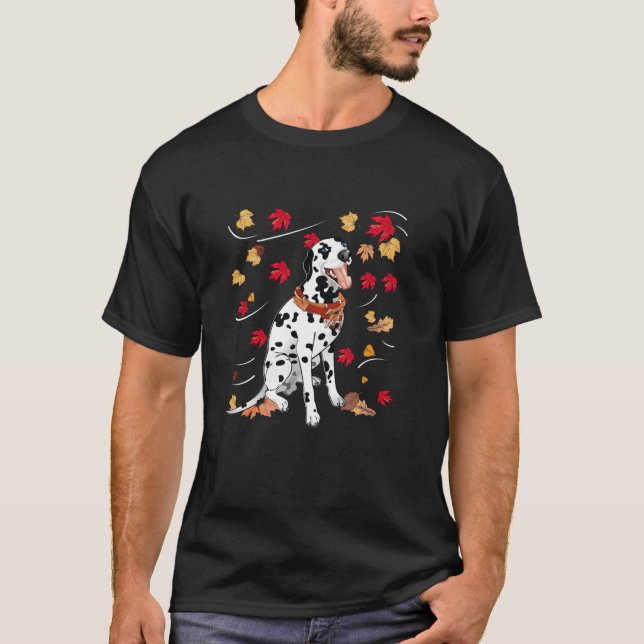 Cute turkey Dalmatian dog maple Leaf Thanksgiving T-Shirt (Front)