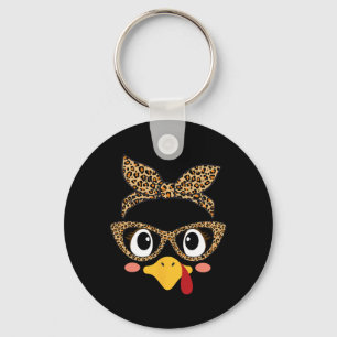 Cute Turkey Face Byndana Leopard Thanksgiving Wome Keychain