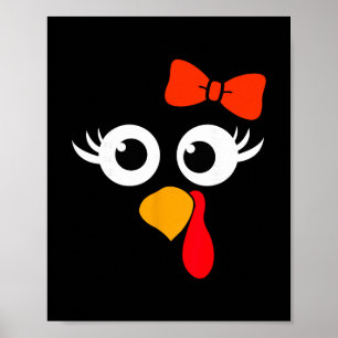 Cute Turkey Face Ribbon Thanksgiving Kid Toddler G Poster