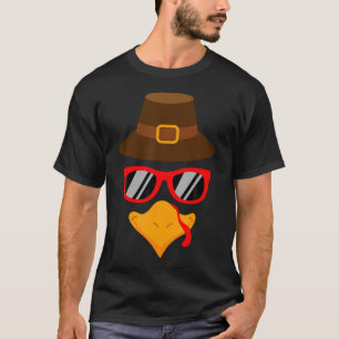 Cute Turkey Face Shirt Boys Kids Men Glasses Thank