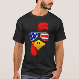 Cute Turkey Face Thanksgiving American Flag Sungla T-Shirt