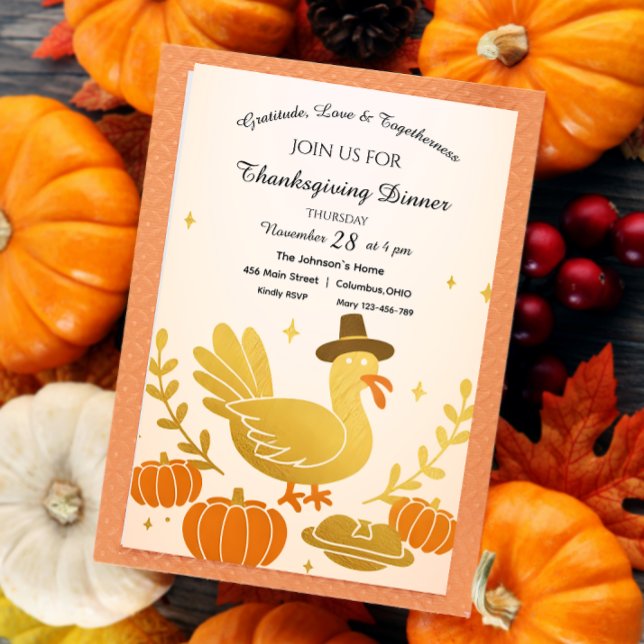 Cute Turkey Fun Family Thanksgiving Invitation (Creator Uploaded)