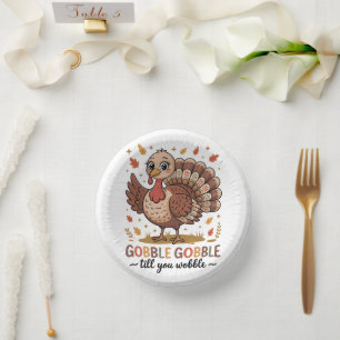 Cute Turkey & Funny Thanksgiving Vibes Paper Plate