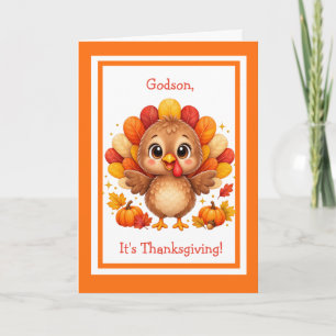 Cute Turkey Happy Thanksgiving Godson Card