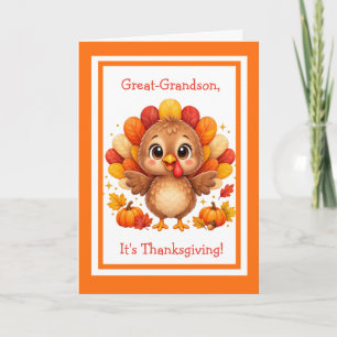Cute Turkey Happy Thanksgiving Great Grandson Card