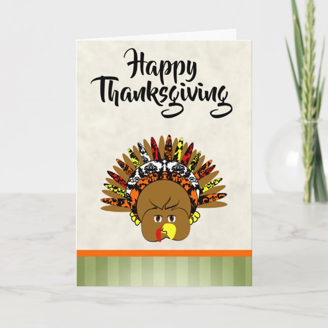 Cute Turkey Happy Thanksgiving Greeting Card (Front)