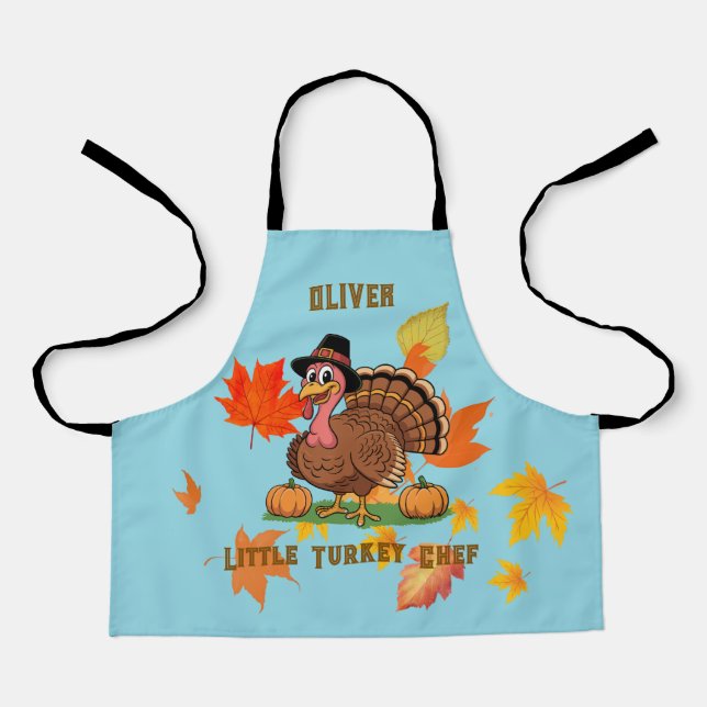 Cute Turkey Kids Apron – Little Chef Name (Front)
