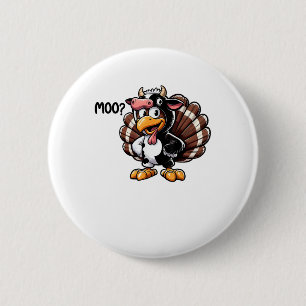 Cute Turkey Moo Fake Cow Head Funny Fall Thanksgiv 2 Inch Round Button
