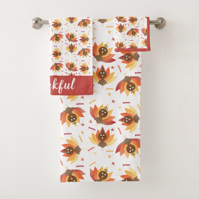 Cute Turkey Pattern Thankful Colourful Bath Towel Set (Insitu)
