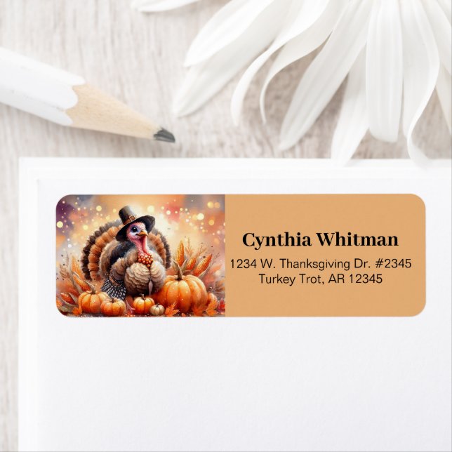 Cute Turkey Pilgrim Hat Pumpkins Corn Thanksgiving (Insitu)