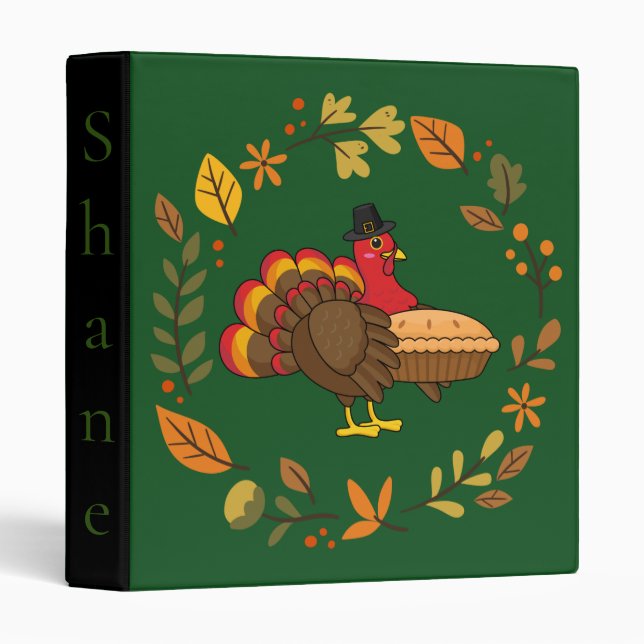 Cute Turkey Pumpkin Pie Thanksgiving | Personalize Binder (Front/Spine)
