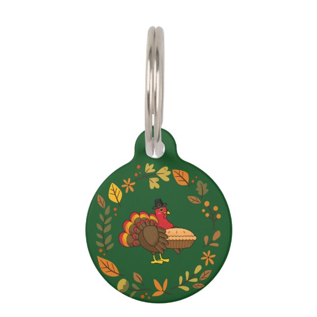 Cute Turkey Pumpkin Pie Thanksgiving | Personalize Pet Tag (Front)
