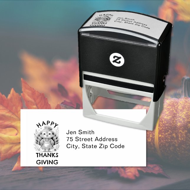 Cute Turkey Return Address Self-inking Stamp (Happy Thanksgiving custom text return address self-inking rubber stamp)