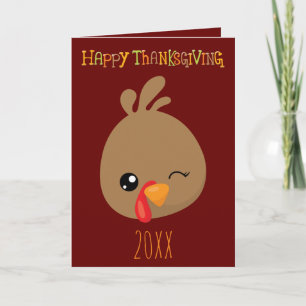 Cute Turkey Thanksgiving 20XX Holiday Card