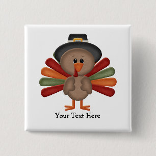 Cute Turkey Thanksgiving (customizable) 2 Inch Square Button