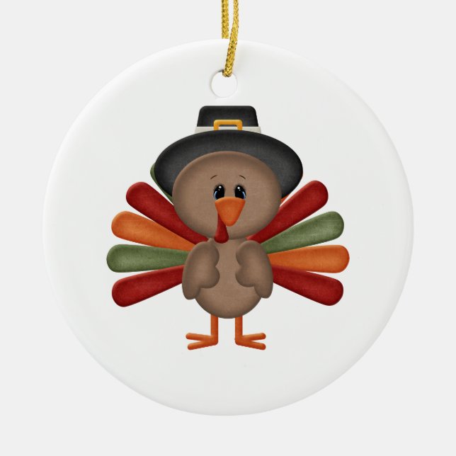 Cute Turkey Thanksgiving (customizable) Ceramic Ornament (Front)
