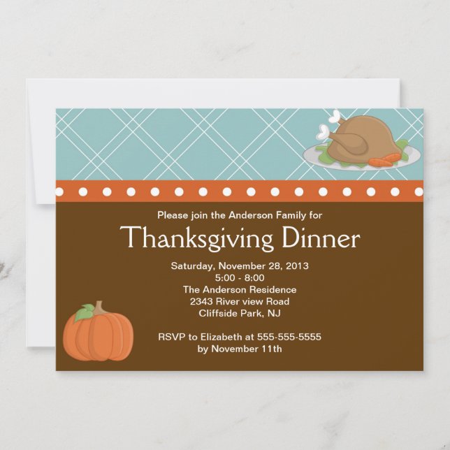 Cute Turkey Thanksgiving  Dinner Party Invitation (Front)
