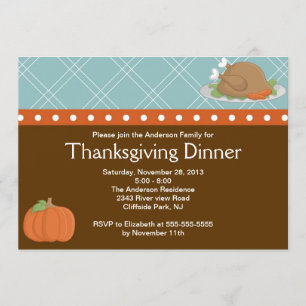 Cute Turkey Thanksgiving  Dinner Party Invitation