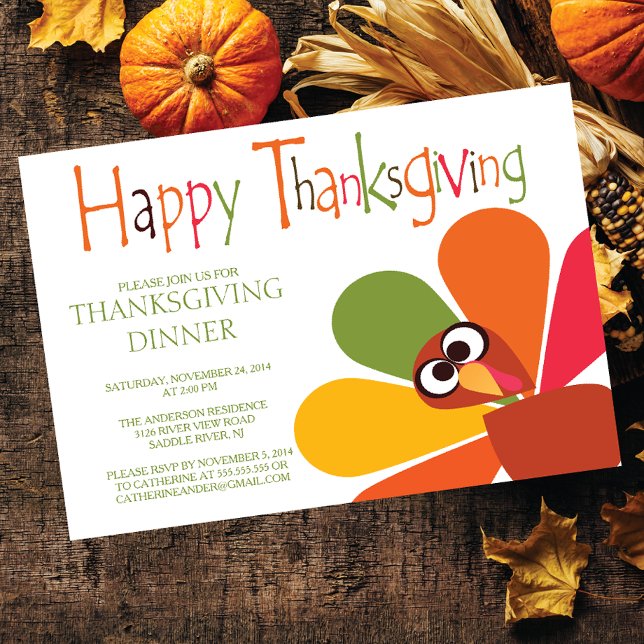 Cute Turkey Thanksgiving Dinner Party Invitation (Creator Uploaded)