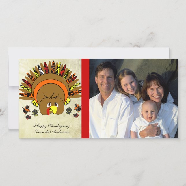 Cute Turkey Thanksgiving Family Photo Card (Front)