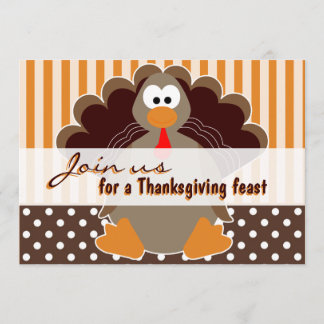 Cute Turkey Thanksgiving Feast Dinner Invitations
